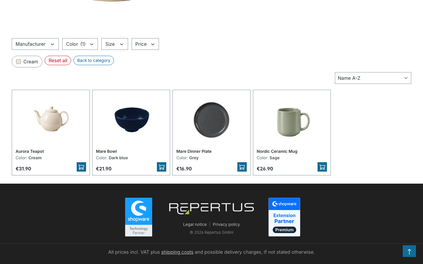 Filter bar of a landing page